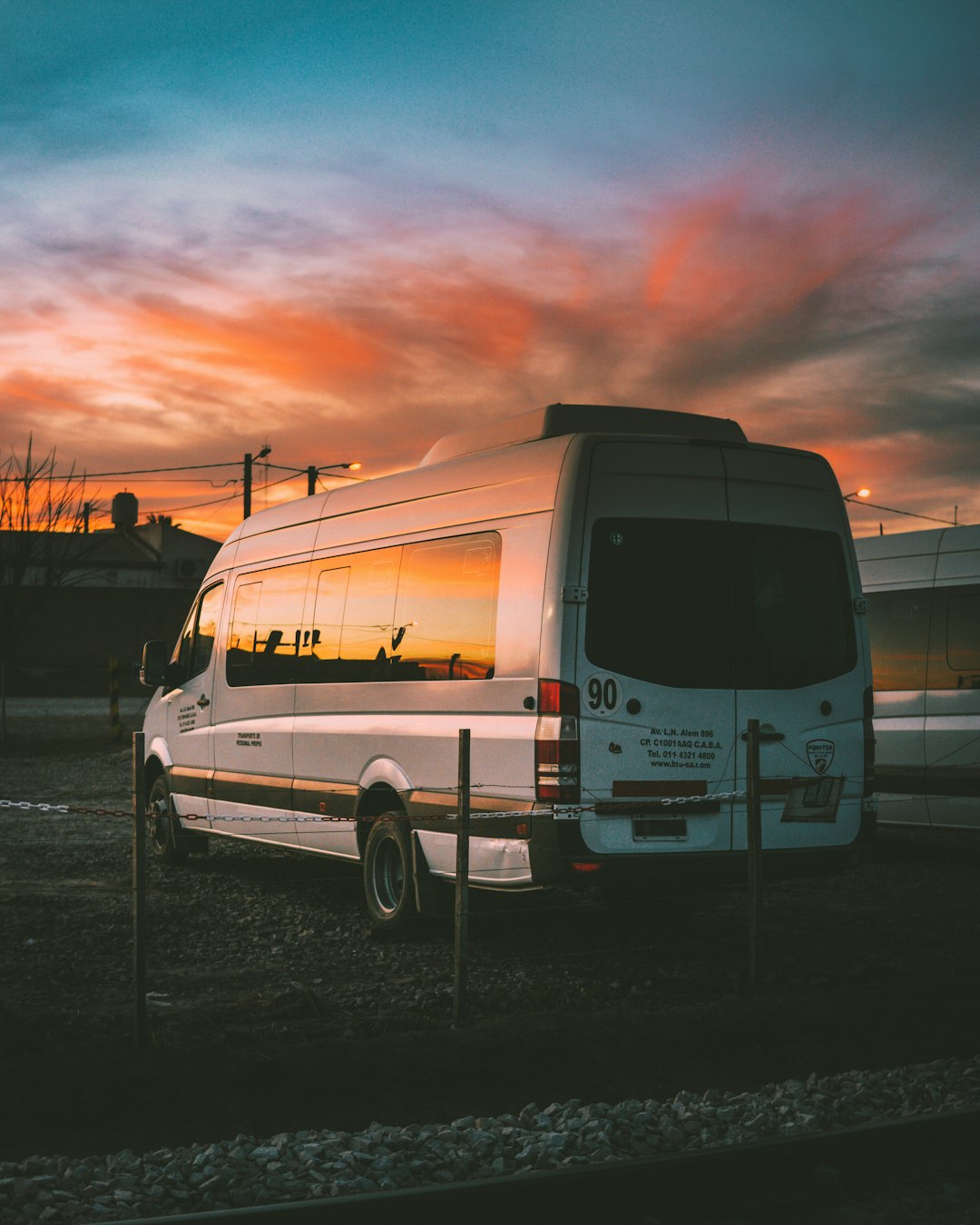 About Van parking with sunset sky